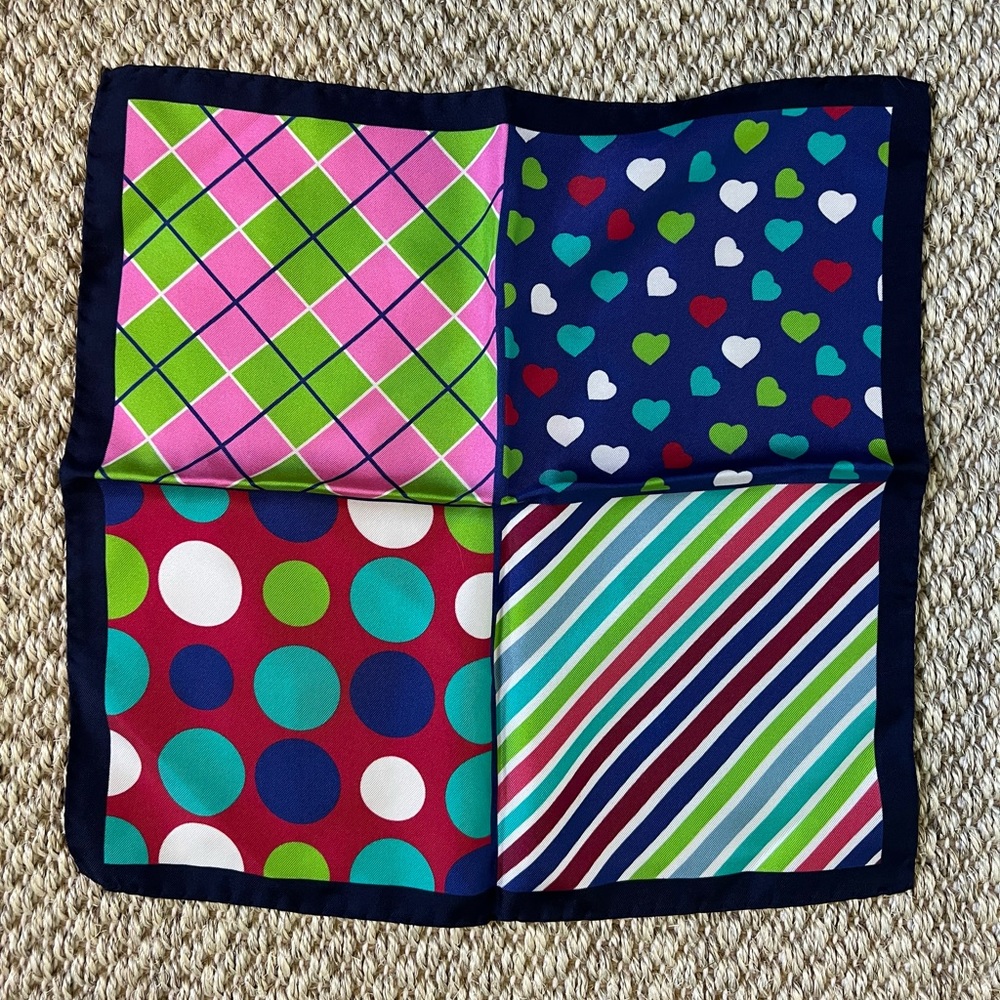 Bugatchi pocket square, 4 in 1 patterns. 100% silk, made in Italy